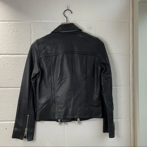 All Saints Charcoal Leather Biker Jacket - Picture 5 of 5